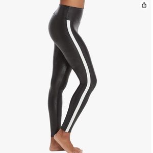 NWT - SPANX Faux Leather Leggings with Side Stripe & Tummy Control